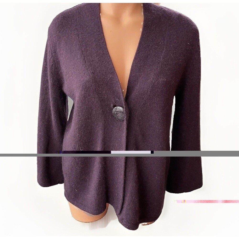 Tweeds Purple Angora Wool Cardigan Sweater Size M Artsy Warm